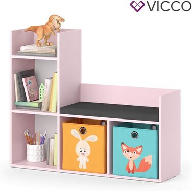 Дитяча полиця Vicco Luigi, 107,2 x 88,6 см з 2 відкидними коробками (сіра) (рожева, з відкидними коробками оп.1)