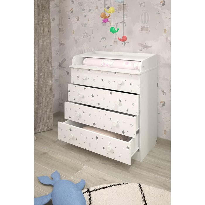 Комод для переодягання Shefa Kids Wickelkommode 800 білий - якісний комод з пеленальним столиком для дитячої кімнати (Sternenlicht)