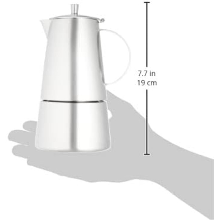 Кавоварка Cilio MODENA, нержавіюча сталь, підходить для всіх типів плит, Ø 8.5 см, Можна мити в посудомийній машині, Мокко-каструля, Кавоварка для еспресо, Кемпінгова кавоварка (6 чашок)