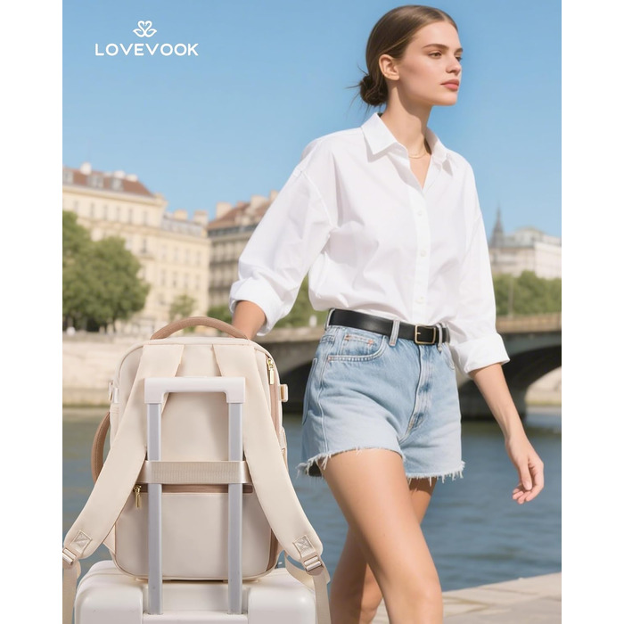 Рюкзак LOVEVOOK для ручної поклажі Ryanair, 40x20x25 см, 20L, бежевий/хакі. Підходить під вимоги авіакомпанії, для ноутбука, під сидіння літака