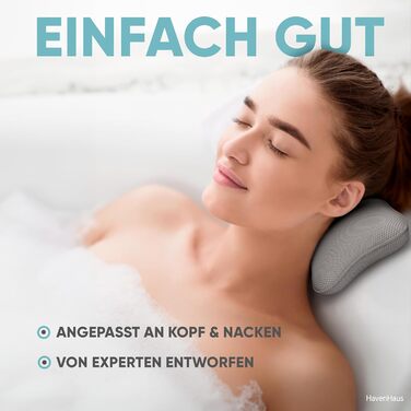 Преміум подушка для ванни сірого кольору | Подушка для ванни швидковисихаюча з великими присосками для надійного кріплення | Подушка для ванни з можливістю прання | Подушка для оптимального розслаблення шиї, сірого кольору