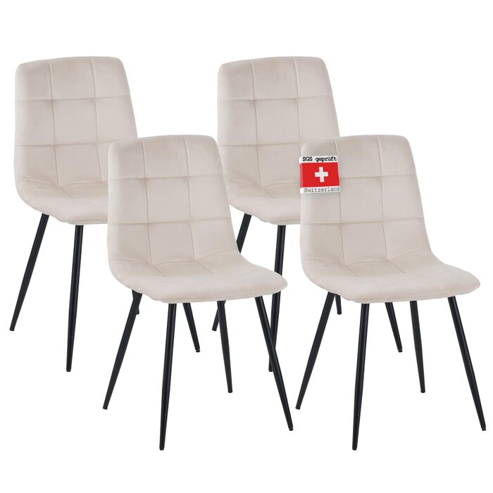 Крісло ALBATROS Bora для обідньої кімнати, комплект з 4 шт., стильний вінтажний дизайн, вантажопідйомність 110 кг, м'яке крісло для кухні, обідній стілець, (велюр, бежевий)