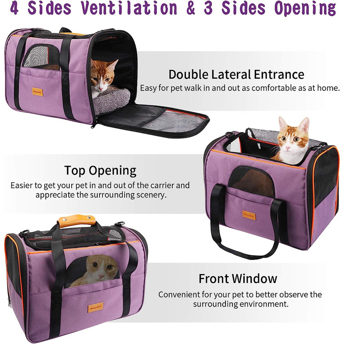 Переноска Morpilot для кішок, переноска для кішок, складна сумка для перенесення кішок, сумка для перенесення собак, сумка з регульованим плечовим ременем, коробка для кішок для маленьких собак, цуценят (фіолетово-помаранчева посилання, м (44x334 см))