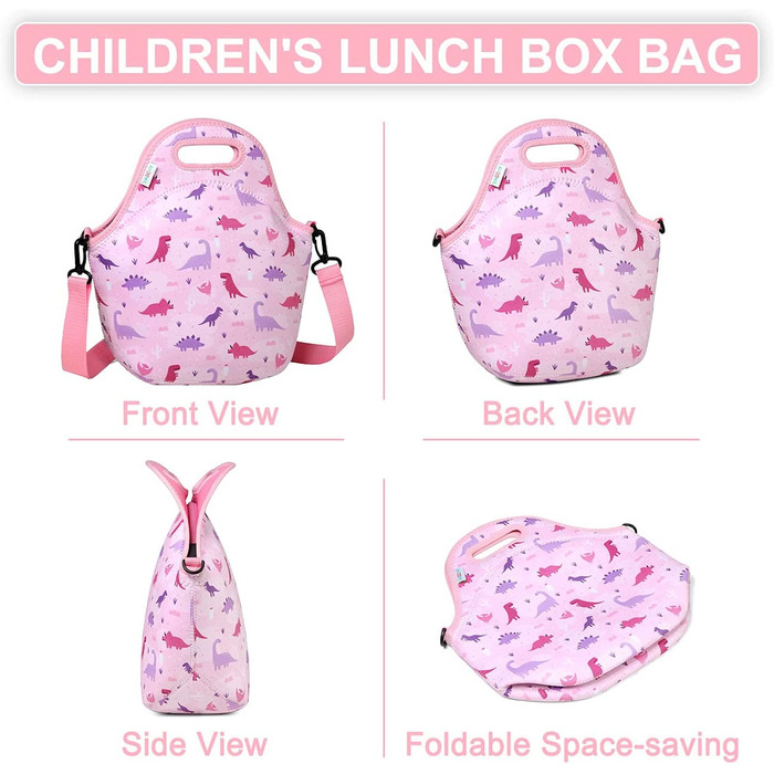 Дитяча сумка для обіду, мила неопренова ізольована сумка для обіду для хлопчиків та дівчат до школи, дитячого садка, дитячого садка, на обід, тоталізатор для кошенят (рожевий динозавр)