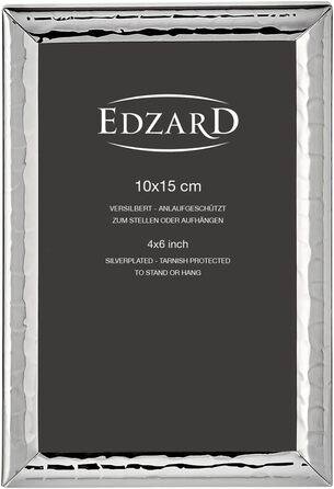 Фоторамка EDZARD Рига (10x15 см), посріблена, стійка до потемніння, з вішалкою, рамка для фотографій
