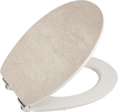 Сидіння для унітазу aquaSu з механізмом плавного закриття, натуральний камінь White Cloud, сидіння для унітазу з дерев'яною серцевиною та поверхнею з натурального каменю, швидке кріплення Fast-Fix, універсальна O-подібна форма, сидіння для унітазу з камен