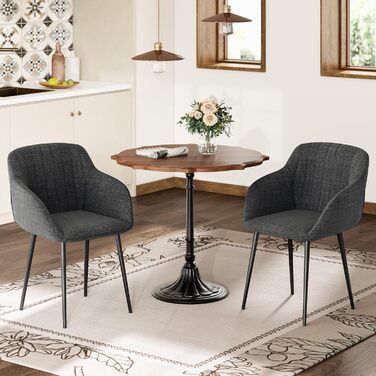 Набір обідніх стільців з підлокітниками, 2 шт., чорно-сірий. М'яке сидіння з поліестеру для кухні, вітальні, спальні