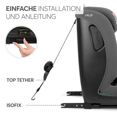 Автокрісло KikkaBoo i-Size i-FLIT 9-36 кг, ISOFIX, група 1/2/3, 15 міс. - 12 років, збоку SPS, Top Tether, регульована підголовник (Світло-сірий)