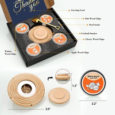 Набір для копчення коктейлів: 4 дерев'яні стружки, аксесуар для віскі, коктейлів, кави, бурбону, м'яса (бук)