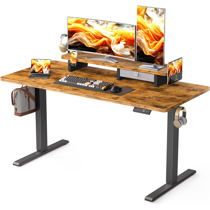 Регульований стіл WALKINGDESK для дому та офісу: електричний, з шухлядами, 140x60 см, рустикальний коричневий