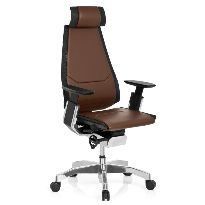 Крісло офісне GENIDIA PRO шкіряне коричневе hjh OFFICE