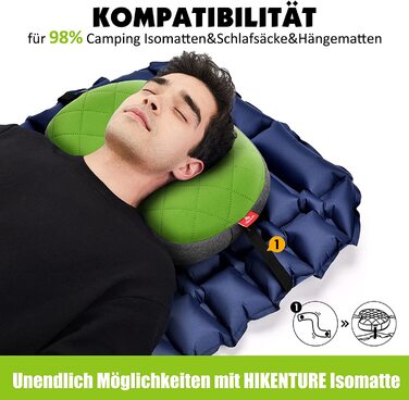 Похідна надувна подушка для кемпінгу зі знімним чохлом, Дорожня подушка надувна легка, ергономічна подушка для подорожей, надувна подушка для кемпінгу Подушка для активного відпочинку, надувна подушка-сіра (Зелена)