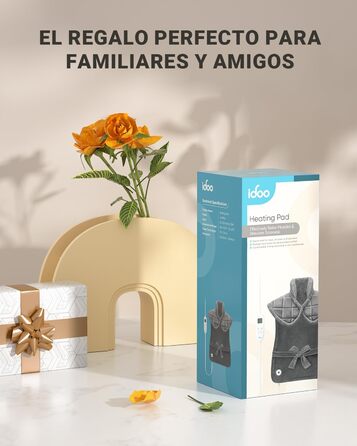 Електрична грілка iDOO 61x84 см з автовимкненням, для спини, шиї, плечей, 6 рівнів нагріву, таймер, сірий фланель, пральна