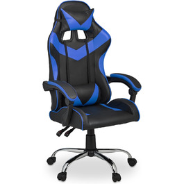 Ігрове крісло Relaxdays, Racing Look, поворотне, регулюється по висоті, подушка для голови та попереку, ВхШхГ 133x68x60 см, чорно-синій