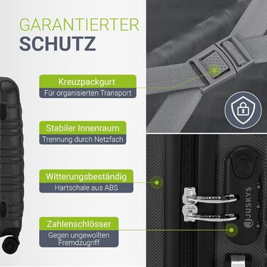 Набір валіз Juskys Hartschale 3 шт. з кодовим замком, тихі колеса 360°, телескопічна ручка, легкі - чорний колір