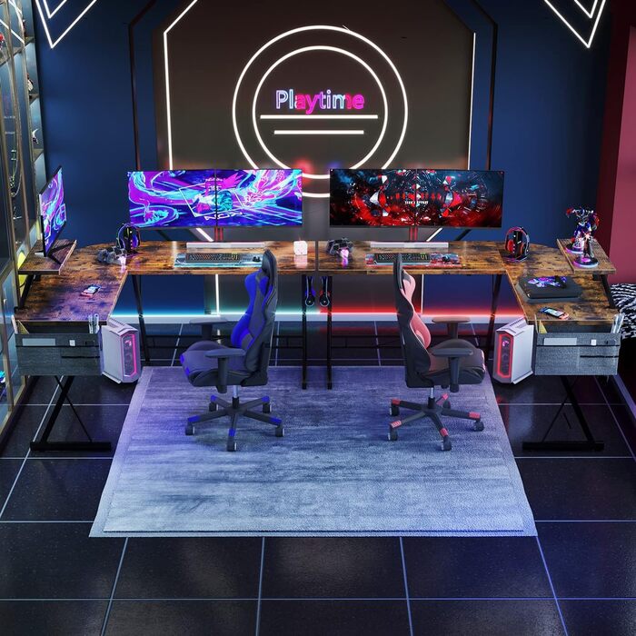 Ігровий стіл, комп'ютерний стіл, ігровий стіл, круглий кут, піддон для монітора, 127x127см, чорний (147x120см, 4weinlese)