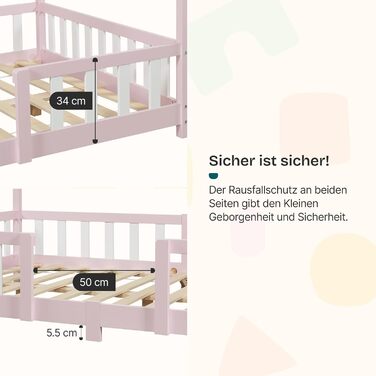 Дитяче ліжко Treviolo Hausbett від en.casa: дерев'яне ліжко Montessori з захистом від падіння, 120x200 см