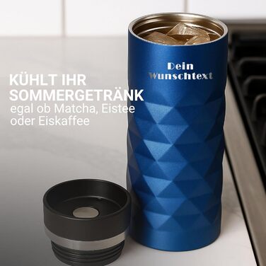 Термокружка Elasto з нержавіючої сталі, 450 мл, з індивідуальною гравіюванням, витримана, з ізоляцією, блакитна