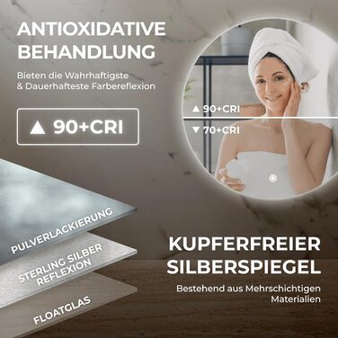 Дзеркало для ванної кімнати BR Bringer LED Round 80см з підсвічуванням, антизапарюванням, димуванням, 3 кольори світла, сенсорне управління та функція пам'яті (BRRS201)