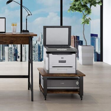 Підставка для принтера Natwind, 2 ящики, 50x50x32 см, великий стіл для принтера, копіювальна стійка під стіл, роликовий візок з полицею для паперу, тримач для принтера на коліщатках для домашнього офісу (ретро)