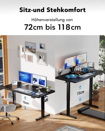 Регульований стіл HUANUO 160x80 см, електропривод, безщітковий мотор, ергономічний, для дому та офісу, чорний