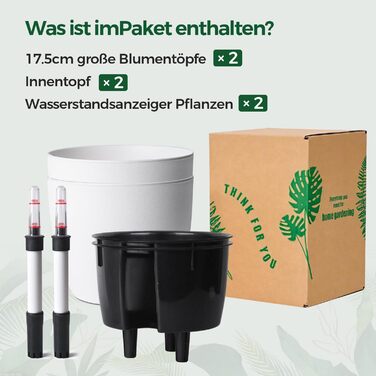 Автоматичний горщик для квітів з індикатором рівня води, 2 шт. - ідеальний вибір для зайнятих людей та початківців, підходить для монстери та розмарину, для дому та саду (білий, 17,5 см)