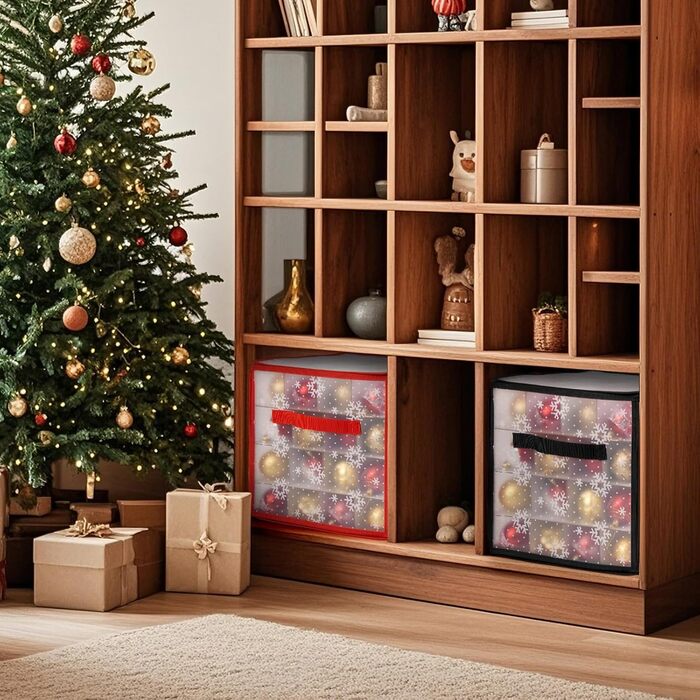 Коробки для зберігання новорічних прикрас (2 шт.), прозорі, з перегородками, 30x30x30 см