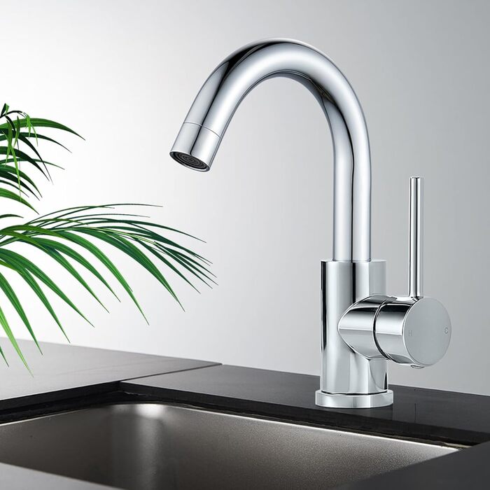 Змішувач для ванної кімнати/кухні 360° з нержавіючої сталі, однорідний, висота виливу 150 мм, щіткова обробка, нікель (хром)