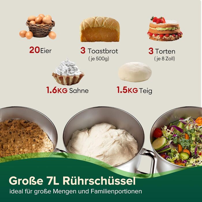 Кухонна машина Chefree M500 Profi: планетарний міксер 7л, 1800W, LED-дисплей, 10 швидкостей, 3 насадки (міксер, віночок, гак)