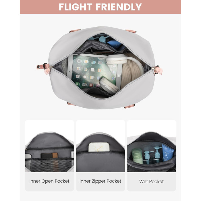 Спортивна сумка LOVEVOOK для жінок: дорожня, для плавання, фітнесу, клініки. 30L, водонепроникна, сіра + рожевий ремінець