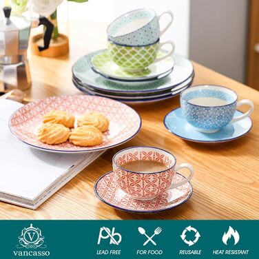 Набір кавовий порцеляновий Vancasso Macaron, 12 предметів, для 4-12 осіб: 12 чашок, 12 підставок, 12 десертних тарілок