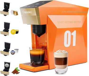 Кавомашина 4-в-1 для NES, Dolce Gusto, K-Cup та меленої кави, 19 bar, сенсорне керування, помаранчевий колір