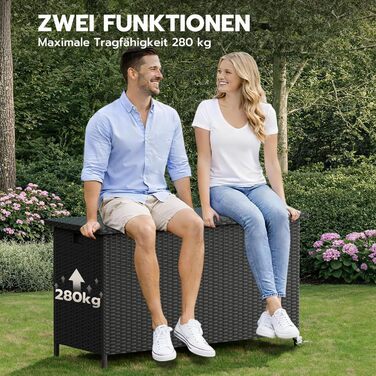 Водонепроникний садовий ящик Amopatio Gartenbox 480л з поліротангу, металевий ящик для подушок на колесах з газліфтом для саду та балкону (чорний)