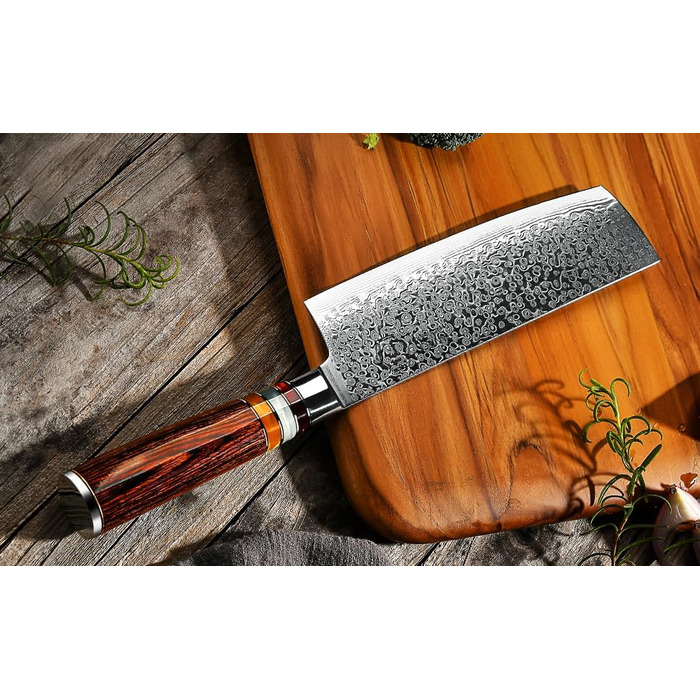 Японський ніж Gyuto FANTECK з дамаської сталі 20 см (67 шарів VG-10) - професійний кухонний ніж з дерев'яною ручкою Pakkawood, подарункова коробка