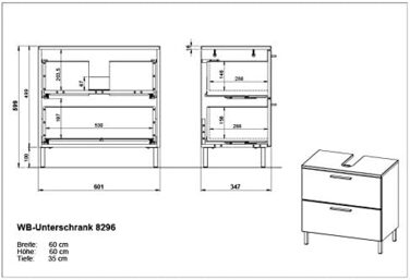 Базова шафа 8296-84 GW-Arvada, біла, 2 ящики, виїмка для сифона, 60x635 см