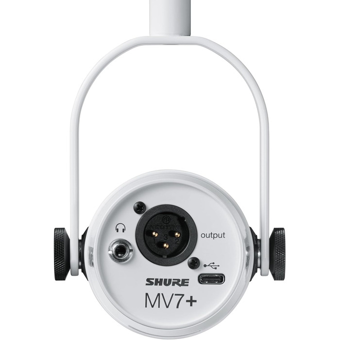 Мікрофон Shure MV7+ для подкастингу, покращений звук, LED-тачпанель, USB-C/XLR, авто-рівень, цифровий поп-фільтр, ефекти реверберації, для запису, стрімінгу, білий