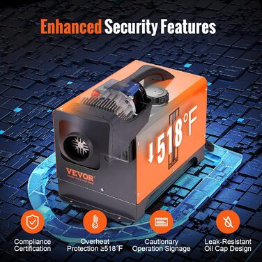Автономний дизельний опалювач VEVOR 12V 5kW з LCD-дисплеєм, пультом дистанційного керування та Bluetooth, 0.16-0.52 л/год, помаранчевий