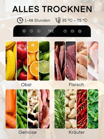 Електричний дегідратор FOHERE з нержавіючої сталі, 650W, 8 ярусів, таймер 48h, 35-75°C - для овочів, м'яса, трав, здорових перекусів та кемпінгу