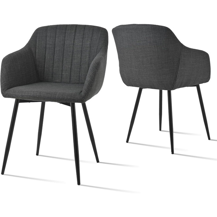 Набір обідніх стільців з підлокітниками, 2 шт., чорно-сірий. М'яке сидіння з поліестеру для кухні, вітальні, спальні