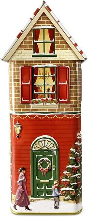 Жерстяна коробка у формі таунхауса Маленький будиночок з навісом Коробка для печива декоративна коробка банку, приблизно 12 х 7,5 х 15 см Об'єм 1000 мл (зимове печиво і солодке)