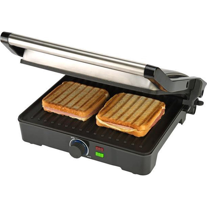 Настільний гриль, бутербродниця, тостер з антипригарним покриттям на 2 сендвічі, 29 х 23 см, складний, 2000 Вт, нержавіюча сталь