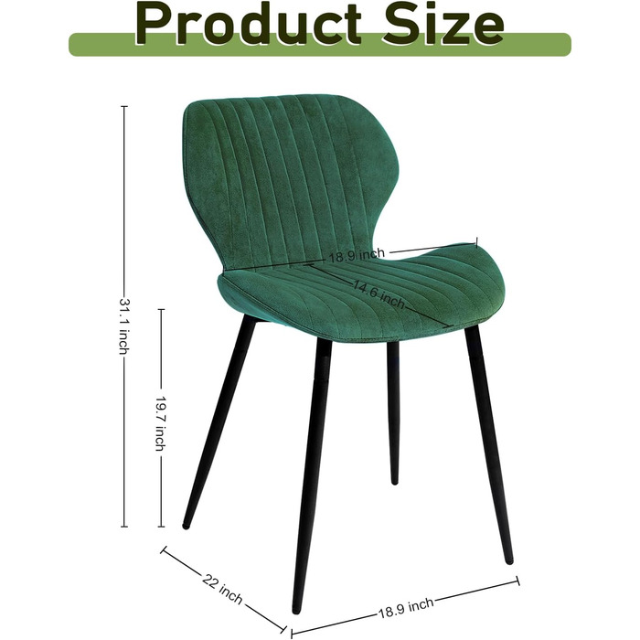 Набір з 2-х м'яких крісел для вітальні, кухні та їдальні CangLong, зелені, з масивними дерев'яними ніжками