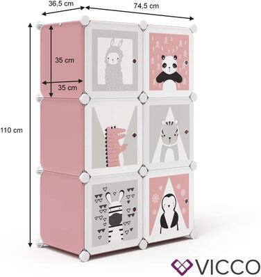 Полиця дитяча Vicco Andy, 145 х 110 см 6 відділень (кішка) (рожева, 6 відділень - панда)