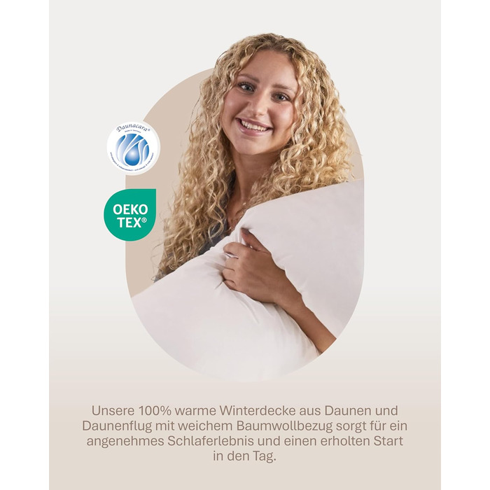 Зимовий ковдрик 135x200 см з пуховою начинкою 1080г - ковдра з бавовняним покриттям, дихаюча та придатна для прання до 60°C, сертифікат Ökotex