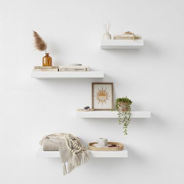 Набір настінних полиць 4 шт. для декору та книг з МДФ, білі 40x14x3 см