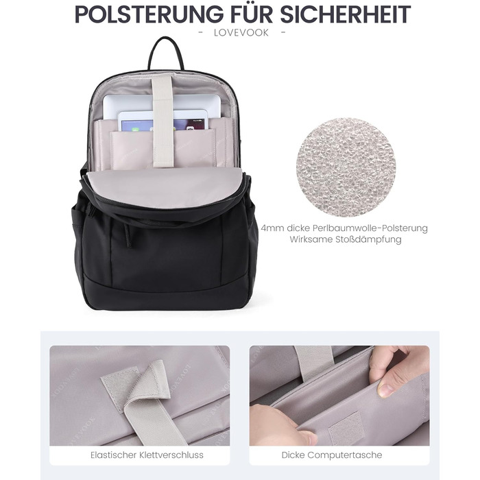 LOVEVOOK Рюкзак для ноутбука 17,3 дюйма, водонепроникний, для жінок та чоловіків, чорний