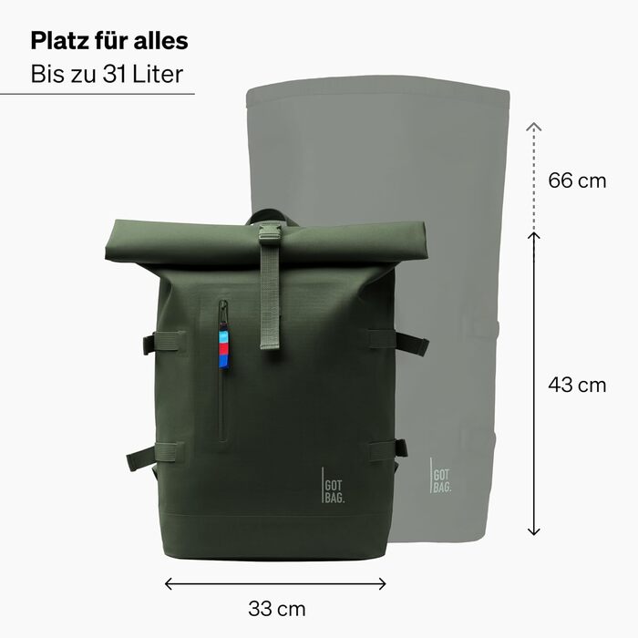 Рюкзак GOT BAG Rolltop з ударного пластику океану Рюкзак для ноутбука водонепроникний зі знімною 15-дюймовою сумкою для ноутбука 31-літровий рюкзак для наповнення об'єму водоростей