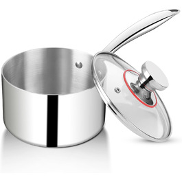 Каструля HaWare з нержавіючої сталі 16 см з кришкою, 1.9 л, для всіх типів плит, нержавіюча сталь, не має покриття, придатна для миття в посудомийній машині