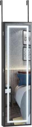 Ювелірна шафа Дзеркало Підвісні двері Настінна стійка для ювелірних виробів Ювелірне дзеркало Шафа Зберігання ювелірних виробів Дерево (Led Black)