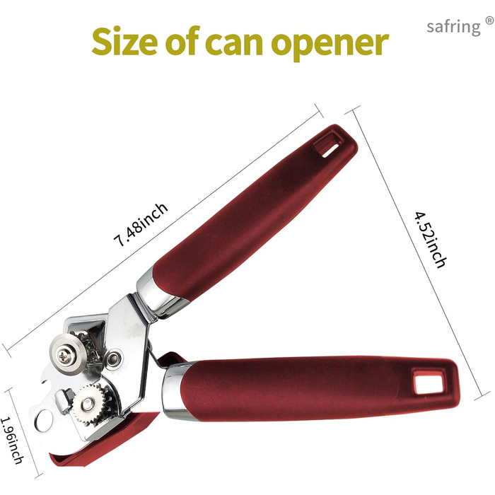 Ручний відкривач консерв з нержавіючої сталі з комфортною ручкою та універсальним відкривачем пляшок (червоний)